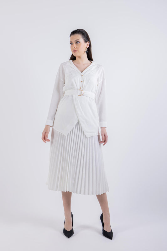 2301001- تنورة ميدي مطوية بطبعة زهور