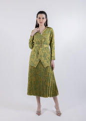 2301001-تنورة ميدي مطوية بطبعة زهور