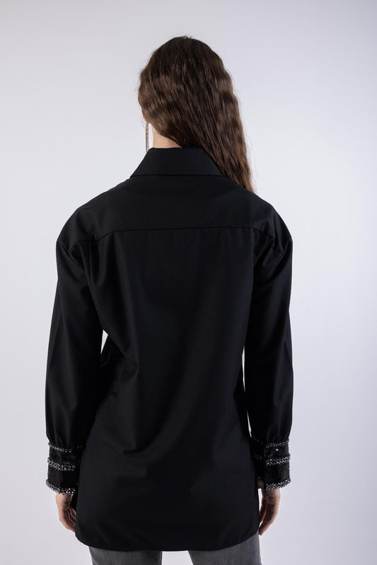 Embellished Metallic Asymmetrical  Hem Shirt\قميص مطروح معدني غير متماثل