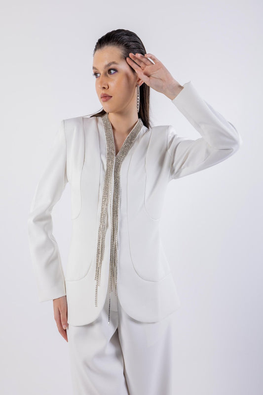 بليزر سادة بلمسات معدنية\سترة خارجية مع لمسات معدنية