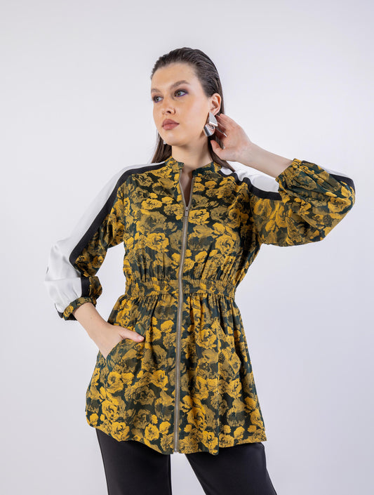 Sporty Floral Zip-Up Jacket