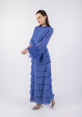 فستان ماكسي سادة بتفاصيل كشكش وريش\ف يسكام ةداس ليصافتب ةشكشك ش