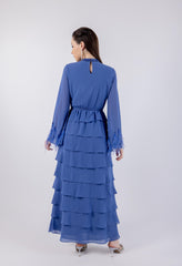 فستان ماكسي سادة بتفاصيل كشكش وريش\ف يسكام ةداس ليصافتب ةشكشك ش