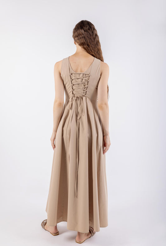 Lace-Up Back Sleeveless Flare Dress