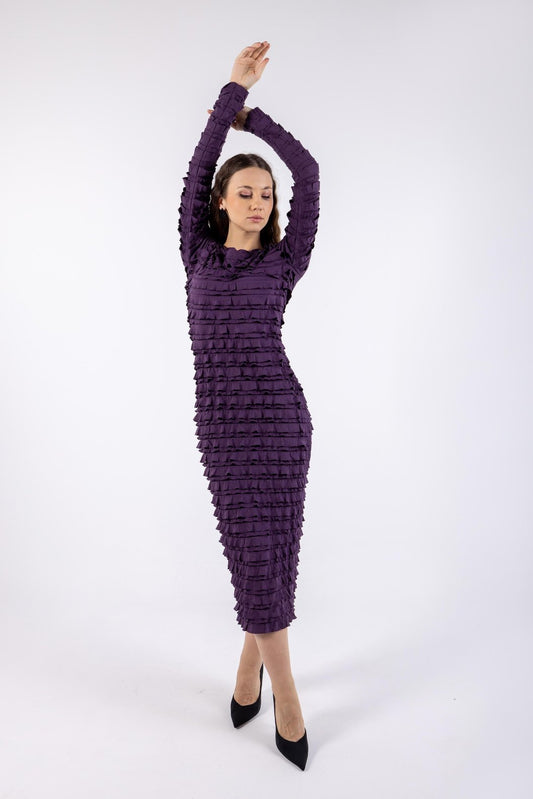 فستان ميدي سادة بكشكشة\ ناتسف يديم نولب دحوم عم تاقبط نم ليتنادلا