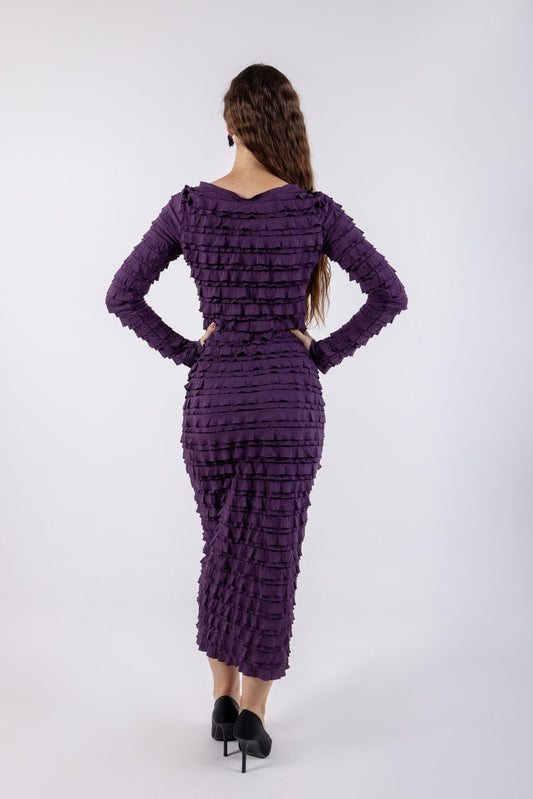 فستان ميدي سادة بكشكشة\ ناتسف يديم نولب دحوم عم تاقبط نم ليتنادلا