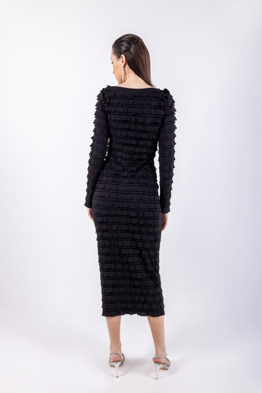 فستان ميدي سادة بكشكشة\ ناتسف يديم نولب دحوم عم تاقبط نم ليتنادلا