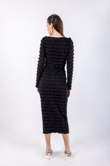 Ruffles All Over Solid Midi Dress\ ناتسف يديم نولب دحوم عم تاقبط نم ليتنادلا