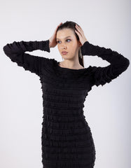 Ruffles All Over Solid Midi Dress\ ناتسف يديم نولب دحوم عم تاقبط نم ليتنادلا