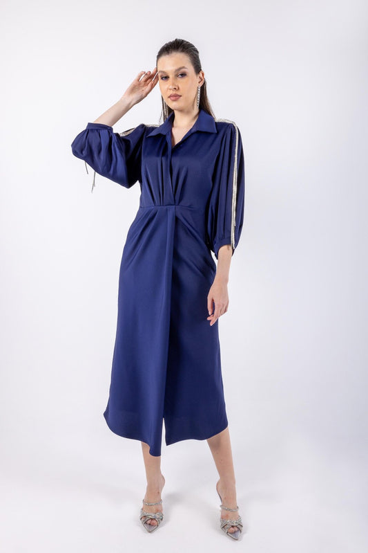 فستان ماكسي مزين بالألماس على الكتف\تسف يكام فاتكب ةنيزم س