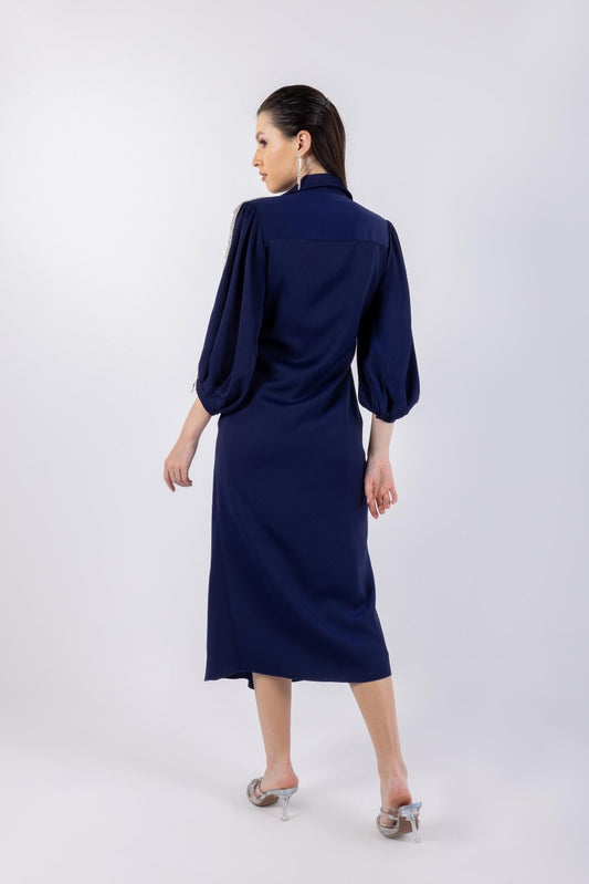 فستان ماكسي مزين بالألماس على الكتف\تسف يكام فاتكب ةنيزم س