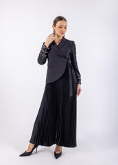 Embellished Wrap Blazer Dress with Pleated Skirt