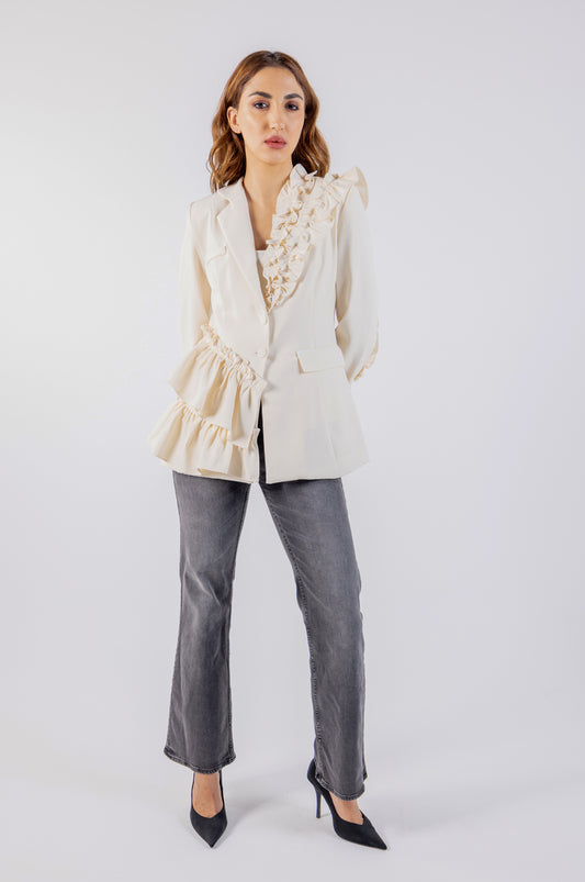 2403195-بليزر سادة بلمسات كشكش غير متماثلة