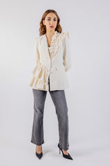 2403195-بليزر سادة بلمسات كشكش غير متماثلة