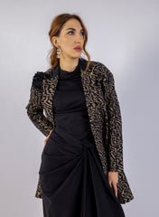 Stylish Animal Print Women's Jacket with Floral Embellishment