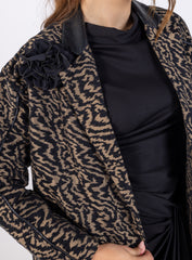 Stylish Animal Print Women's Jacket with Floral Embellishment