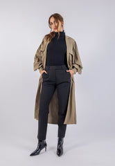 Elegant Double-Breasted Trench Coat with Pleated Balloon Sleeves