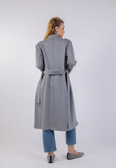 معطف سادة متوسط الطول بفتحة رقبة مسننة