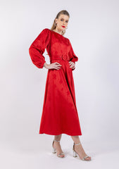 فستان جاكار مزهر بقصة A