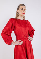 فستان جاكار مزهر بقصة A