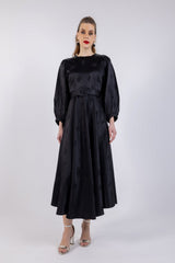 فستان جاكار مزهر بقصة A