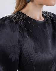 فستان جاكار مزهر بقصة A