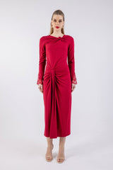 فستان ميدي سادة منسدل مع تفاصيل دانتيل على الأكمام