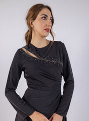 Asymmetrical Beaded Cut-Out Maxi Dress