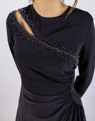 Asymmetrical Beaded Cut-Out Maxi Dress