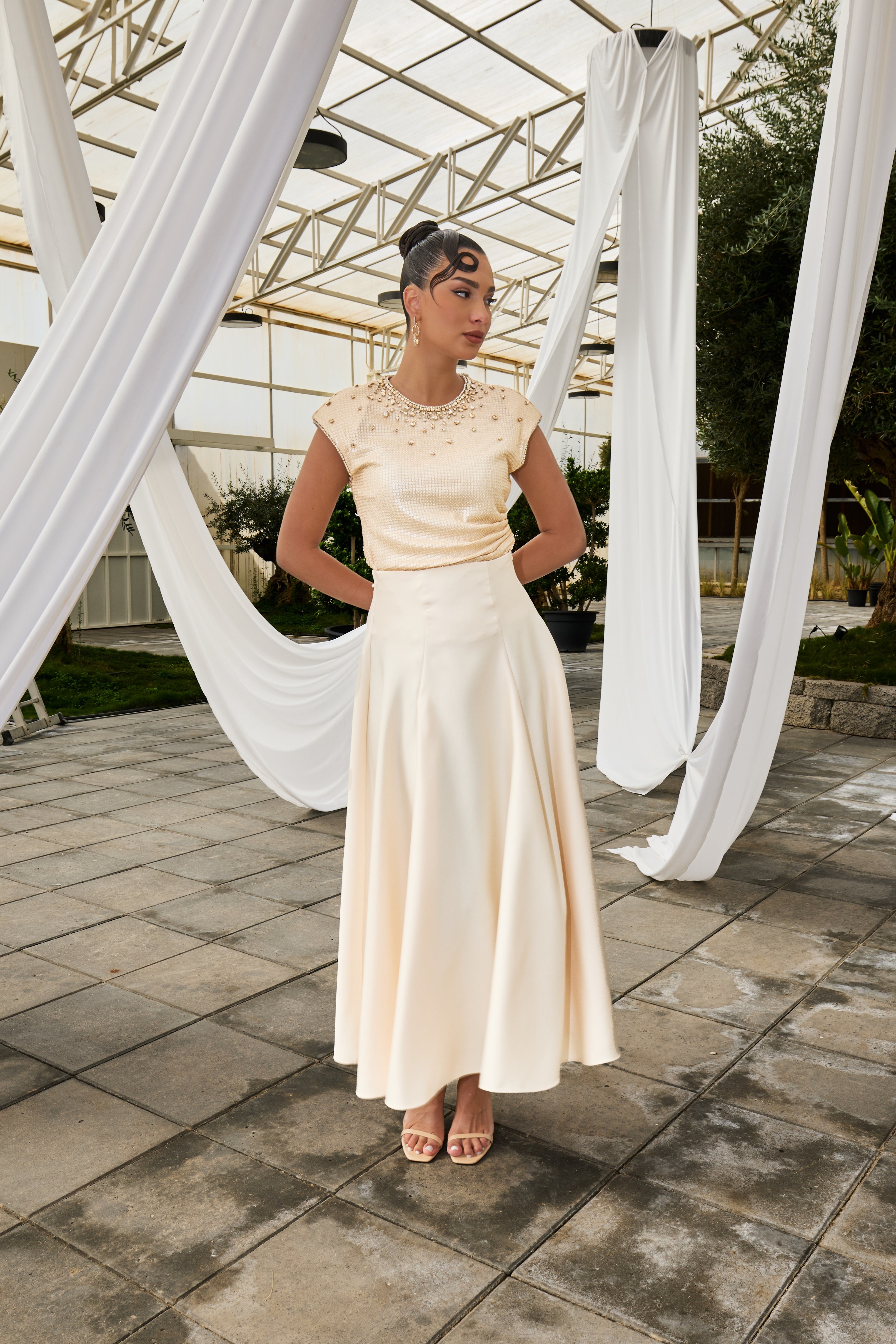 Embellished Drape-Neck Evening Top - Montania Shop