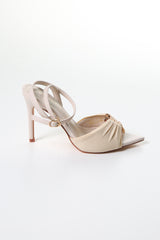 Ruched Satin Heels with Metal Ring – Elegant Open-Toe Sandals