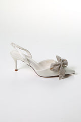 Crystal Bow Satin Slingback Heels – Elegant Glamour