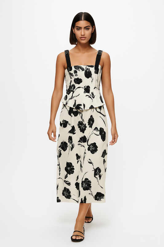 تنورة ميدي بقصة A-Line بطبعة زهور