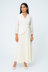 Pleated Maxi Dress with Embellished Blazer-Style Jacket