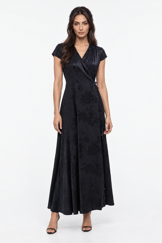 Embellished Wrap-Style Maxi Dress