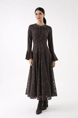 Embellished Lace Maxi Dress with Bell Cuffs