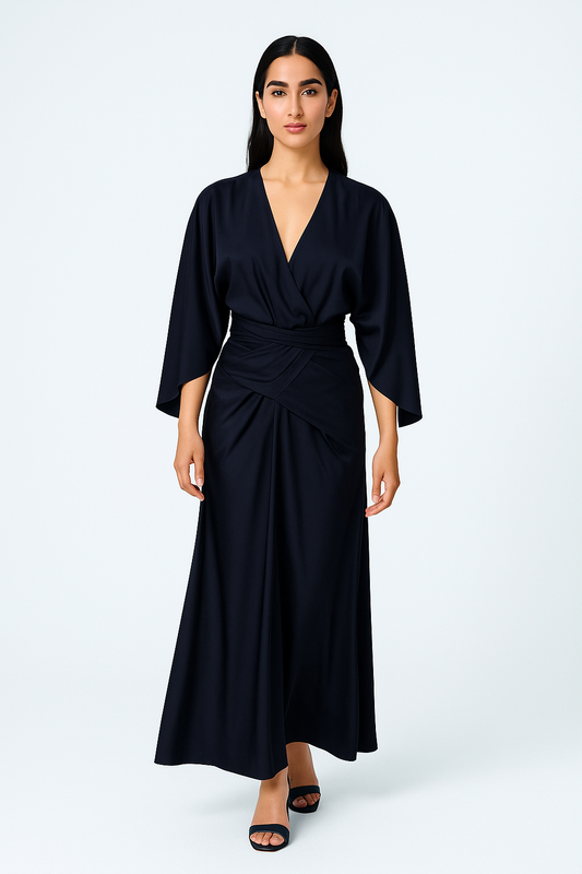 Elegant Wrap-Effect Satin Maxi Dress