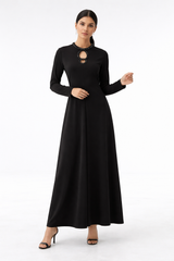 Elegant Maxi Dress with Crystal-Embellished Neckline