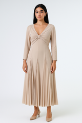 Knot-Front Pleated Long Dress