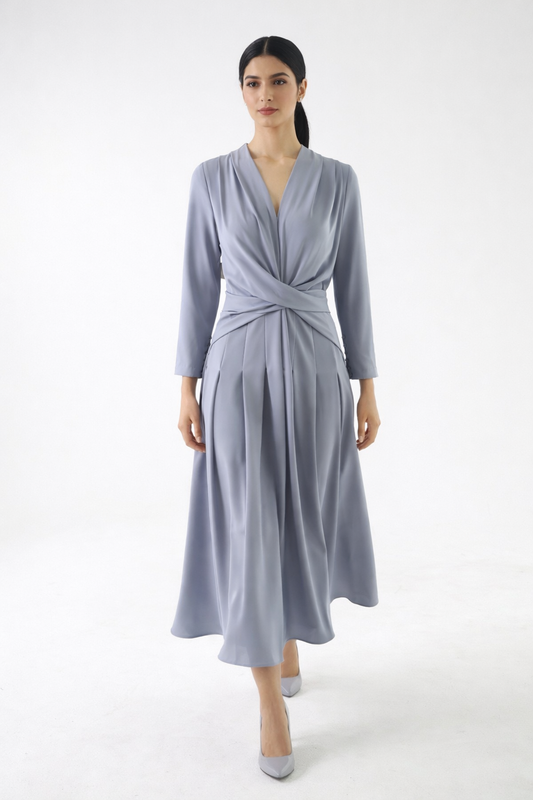 Twist-Waist Draped Midi Dress