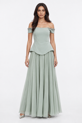 Embellished Cold-Shoulder Pleated Dress