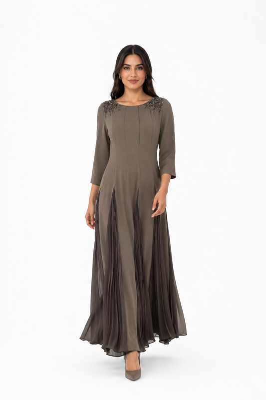 Noor Al Layali Embellished Pleated Maxi Dress