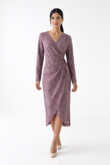 Elegant Lace Wrap Midi Dress with Asymmetrical Hem