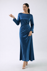 Draped Satin Maxi Dress with Handcrafted Embellished Cuffs