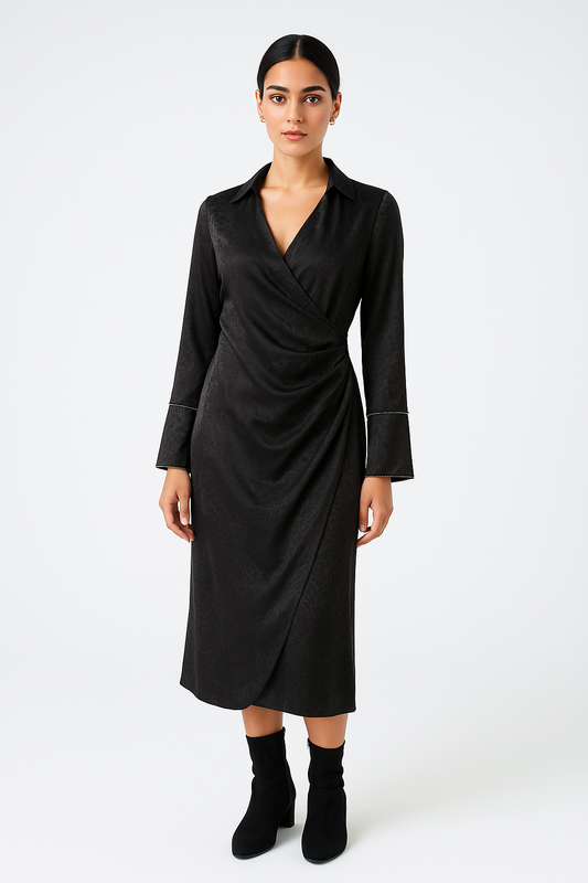 Textured Draped Midi Dress