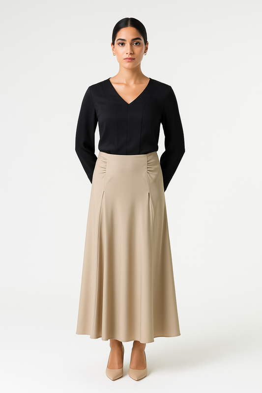 Elegant A-Line Midi Skirt with Inverted Pleats