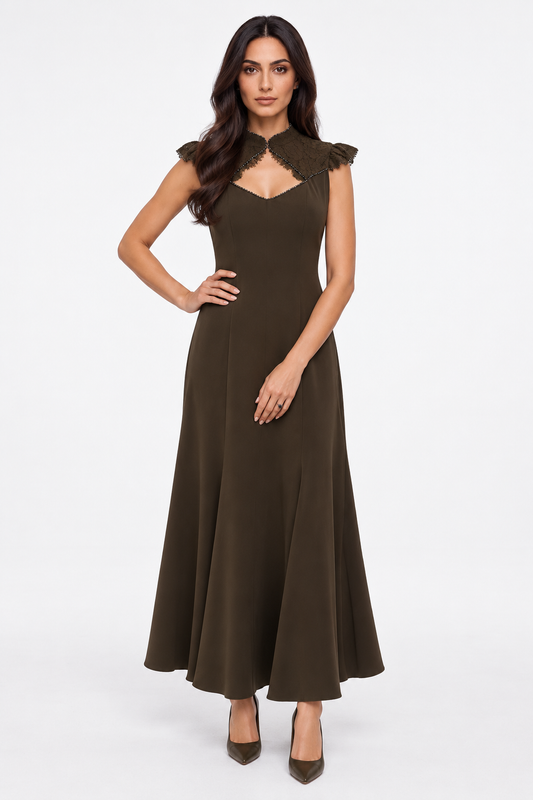 Lace Yoke Cut-Out Maxi Dress
