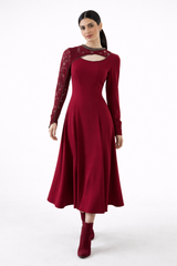 Embellished Lace-Sleeve Maxi Dress