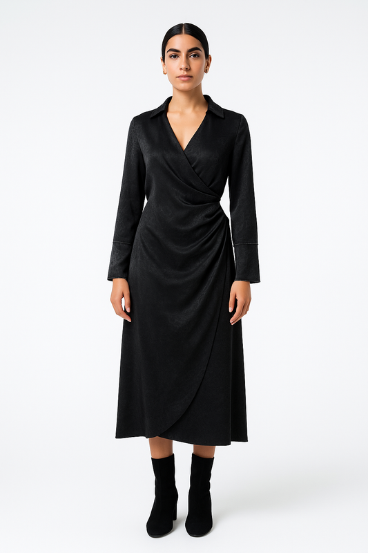 Textured Draped Midi Dress