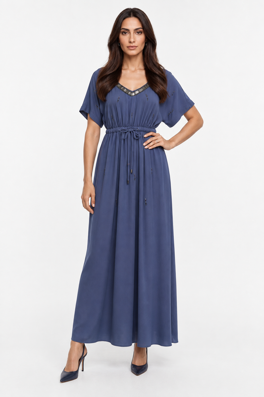 Embellished Drawstring Waist Maxi Dress